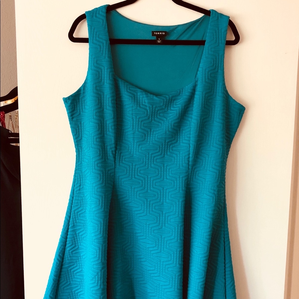 Torrid Textured Knit Fluted Dress in Turquoise